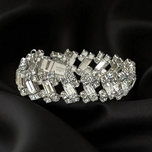 Pulsera retro de colección años 50 Kramer New York cristal brillante transparente estrás 6" - Imagen 1 de 5