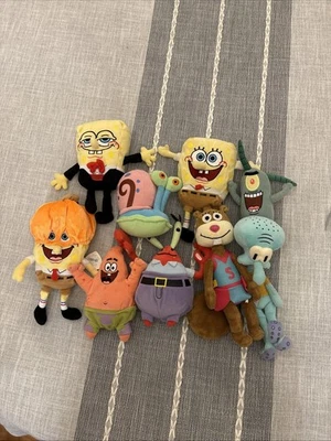 Ty Beanie Babies Bob Esponja Patrick Lula Molusco Plâncton Gary Conjunto de Pelúcia Lote de 9 - Imagem 1 de 4