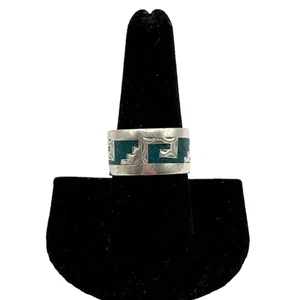 Vintage Taxco Gr. 9,75 Mexiko Sterlingsilber Türkis Inlay Ring Southwestern - Bild 1 von 10