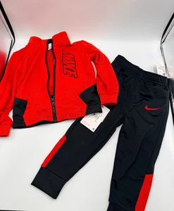 Nike Kleinkind schwarz + University rot 2-teiliges Set Hose + Jacke 2T/24 Monate NEU - Bild 1 von 7