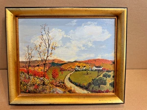 Amish Farm by : Robert Hawk's gold /black Wood Framed Art 9x11 oil painting 1954 - Picture 1 of 9
