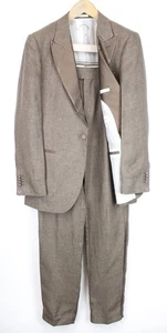 Suitsupply Lazio Smoking Herren Anzug UK42R Slim 2 Teile Braune Leinen Peak Bund - Bild 1 von 16