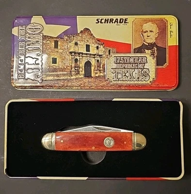Schrade 297TX Remember the Alamo Texas 175th Anniversary Knife w/ Tin - Image 1 of 4