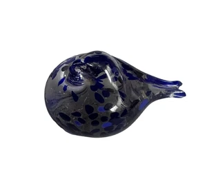 Handblown Glass Bird Figurine 2.5" Clear Cobalt Blue Speckled Vintage Art - Picture 1 of 6
