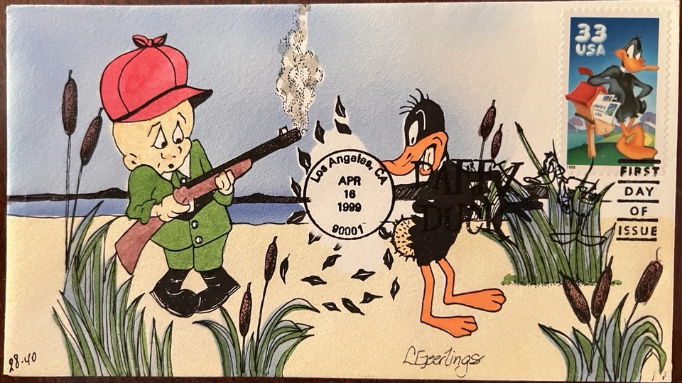 US Geerlings FDC Daffy Duck and Elmer Hand Painted 1999 issue - Image 1 of 1