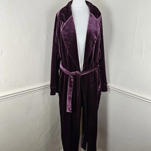 BHS Velour Velvet Dressing Gown Robe Belted UK 12-14 Damson Purple - Picture 1 of 16