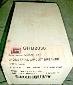 EATON CUTLER HAMMER GHB2030 2 POLE 30A 277/480V CIRCUIT BREAKER - 2 AVAILABLE - Picture 1 of 1