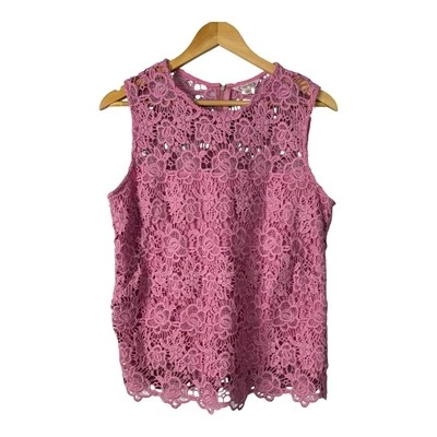 Nanette Lepore Lace Sleeveless Top Scalloped Blouse Pink Women Size Medium - Image 1 of 4