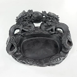 Posacenere cinese doppio drago Xiang lungo resina nera con scatola da collezione - Foto 1 di 14