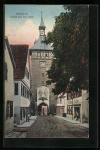 Marbach, Ansichtskarte, Partie am Tor-Turm  - Picture 1 of 2