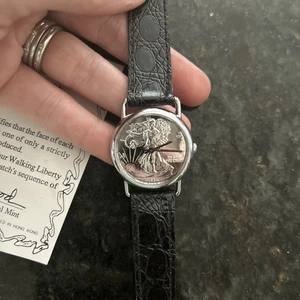 Reloj moneda medio dólar Walking Liberty original correa de cuero - Imagen 1 de 7