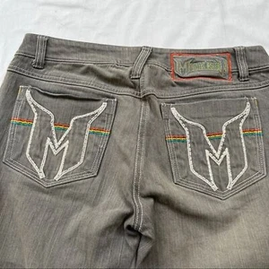 VTG Y2K Miskeen Jeans Gray Hip Hop Embroidered “M” Rainbow Stitching SZ 9 Jar - Picture 1 of 12