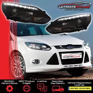 Ford Focus Mk3 2011-2015 Black LED DRL Headlights Upgrade Projector Xenon Look - Picture 1 of 12
