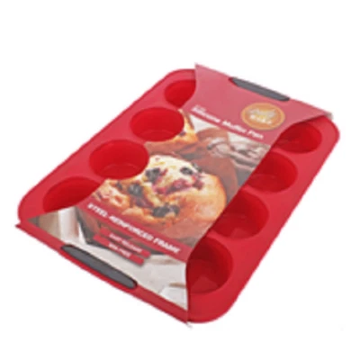 DAILY BAKE SILICONE 12 CUP MUFFIN PAN - RED - image 1 of 4