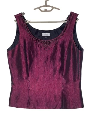 Top de cuentas Tahari Arthur S. Levine 10 borgoña negro satinado hada gótica bruja Foto 1 de 4