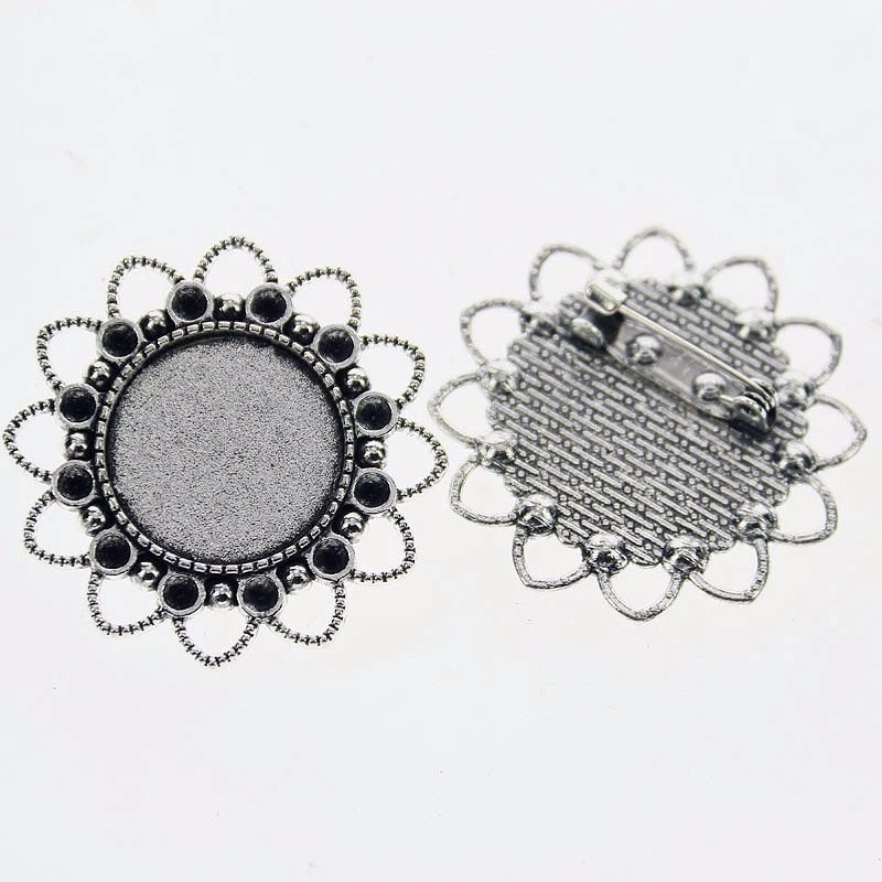 5pcs Tibetan Silver Color ROUND 20mm Cabochon Settings Rim  Brooch Design XA0107 - Image 1 of 1