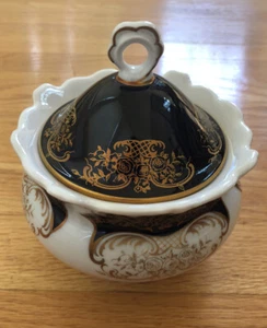 VINTAGE NEW Echt WEIMAR KATHARINA KOBALT SUGAR BOWL gold trim - Picture 1 of 8