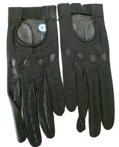 Vintage 1960s black leather driving gloves, knuckle holes, MOD/Retro XS small 6½ - Picture 1 of 5