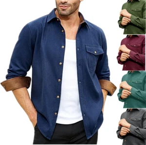 Herren Flanellhemd Baumwolle Freizeit Button Down Oberhemd Langarm Arbeit Oberteile - Bild 1 von 33