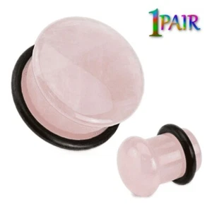 Pair 8g-25mm PINK ROSE QUARTZ STONE PLUGS Single Flare Gauges Organic Ear 1510 - Picture 1 of 3