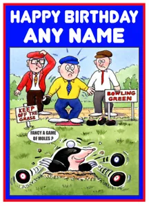 PERSONALISED BOWLS JOKE FUNNY CARTOON BIRTHDAY/OTHER CARD FREE POST 1ST CLASS - Picture 1 of 1