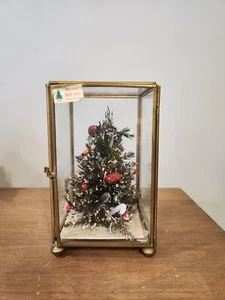 Vintage Christmas Tree Inside Brass and Glass Display Box 6" Tall - Picture 1 of 8