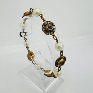 Antik Biedermeier Armband Florale Messing Glieder Perlen Vintage Bracelet - Bild 1 von 5