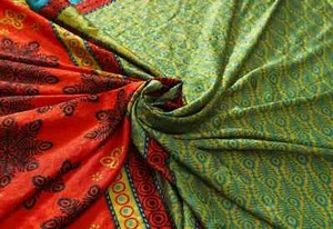 Vestido de seda pura estampado floral indio artesanías verde sari 5 yardas - Imagen 1 de 2