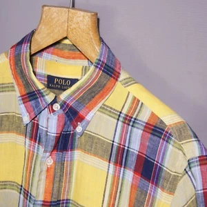 Ralph Lauren Polo - Medium - Men's Pure Linen Yellow Check Short Sleeve Shirt - Picture 1 of 24