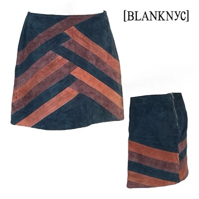 Minifalda corta de cuero gamuza Chevron Boho BLANKNYC para mujer S 26 MULTI Foto 1 de 4