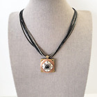 Chicos Mixed Metals Copper 1” Square Pendant Necklace Multi Strand Chain 17”-19”