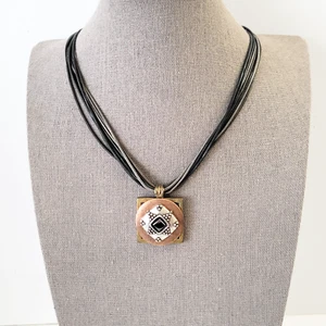 Chicos Mixed Metals Copper 1” Square Pendant Necklace Multi Strand Chain 17”-19” - Picture 1 of 6