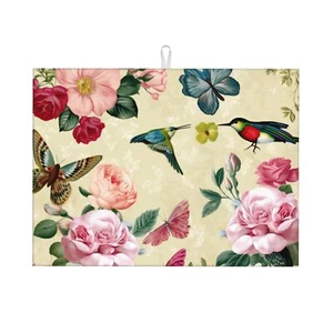 Large Floral Birds Dish Drying Mat 18"x24" Quick Drying Microfiber Pad - Picture 1 of 7