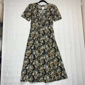 Molly Malloy Womens Dress sz 12P Black Floral Short Sleeve Button Up VINTAGE - Picture 1 of 24