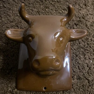 Vtg Ceramic Cow Head VOHANN of CALIFORNIA Apron Holder RARE Brown Wall Mount 7x6 - Picture 1 of 12