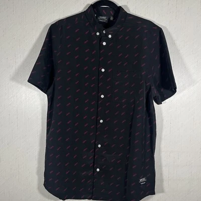 Wesc Vibes Button Up Shirt Black w/ Purple All Over Print SS Men’s Sz S Womens M - Image 1 of 4
