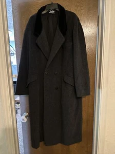 Vintage 80er dunkelgraue Wollmischung Tweedmantel mit schwarzem Samtkragen von Loring - Bild 1 von 8