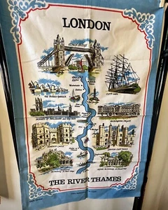 "Toalla de té de recuerdo London River Thames de colección todo algodón 29""x19,5"" producción Tyson" - Imagen 1 de 14