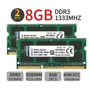 Kingston 16GB Kit 2x 8GB DDR3 1333MHz PC3-10600S Laptop Memory Notebook SDRAM - Picture 1 of 6