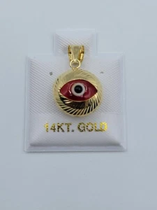 Colgante con dije de Nazar de mal de ojo rojo altamente pulido de oro amarillo de 14k - Imagen 1 de 11