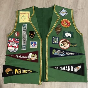 New Zealand Boy Scouts waistcoat vest with many cloth badges late 60s, early 70s - Picture 1 of 11