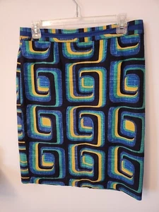 Ladies Boden Lined Pencil Skirt Size 12 Blue Green Yellow and Black - Picture 1 of 4