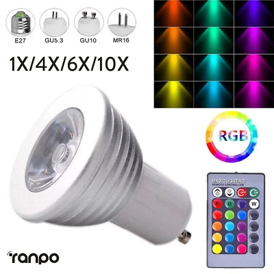 3W RGB LED Strahlerlampe E27 GU10 GU5.3 MR16 85-265V 12V Fernbedienungslampe - Bild 1 von 4