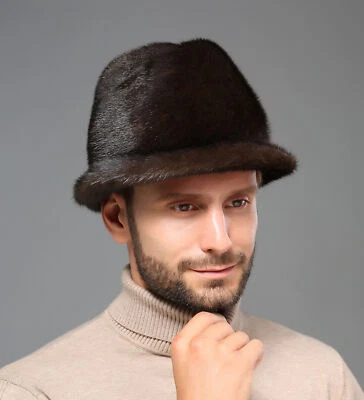 New Men's 100% Real Mink Fur Hat Winter Warm Cap Fashion Outdoor Beret Cap - Image 1 of 4