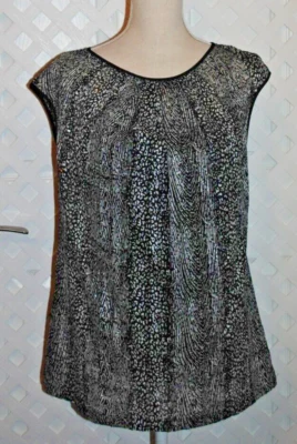 BLUSA YANSI FUGEL Blanco y Negro Estampado Animal Gasa con Lentejuelas y Bajo Camiseta XS Foto 1 de 4