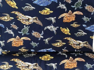 Sea Turtle Japanese Fabric  Blue Twill Fabric KTS-6606 - Picture 1 of 11