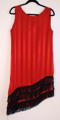 VTG 1960's Flapper Costume Handmade M/L Red w/ Black Fringe Sleeveless - Image 1 of 4