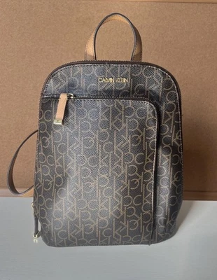 Calvin Klein Women's Brown & Gold Backpack Purse Zip Closure & Adjustable Strap - Image 1 of 4