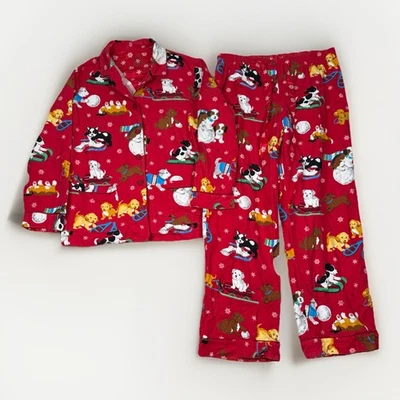 Nick & Nora Pajamas Set Button Drawstring Flannel Cotton Red Puppy Womens Size L - Image 1 of 4