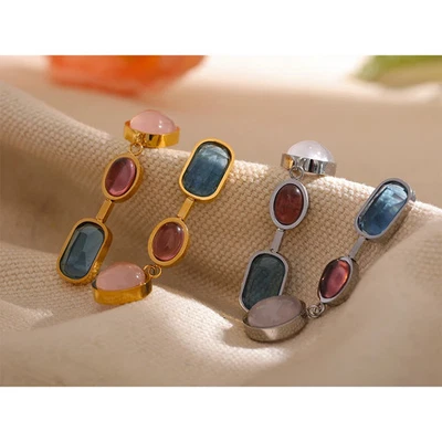 Pendientes de piedra de acero inoxidable para mujer geométricos naturales gota larga colgante joyería Foto 1 de 4